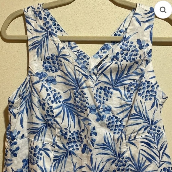 J. Jill Love Linen Pineapple Palm White Blue Midi Dress - Picture 6 of 7